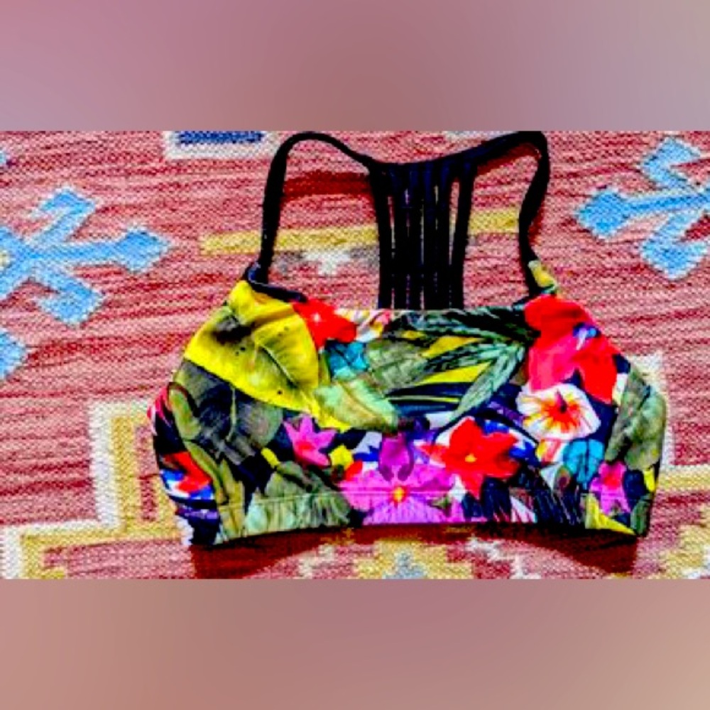 Green, Red, Purple Floral Cage Back Sports Bra Size XS